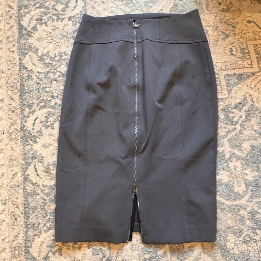 Express | High Waisted Midi Pencil Skirt w/ Zipper Detailing | Charcoal | Size:4